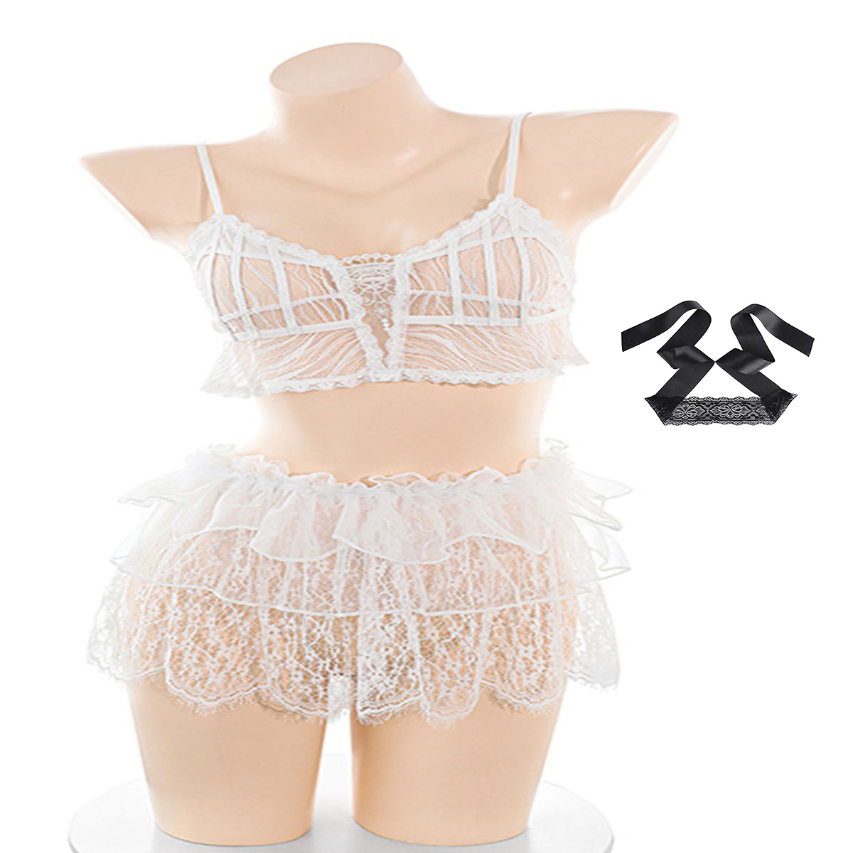 Lace Bralette Set - Conjunto de lingerie de renda transparente
